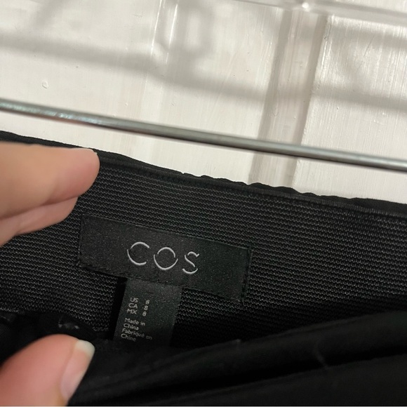 COS Pleated Black Straight Leg High Rise Side Tie Trousers Size 8 L1 - Picture 4 of 10